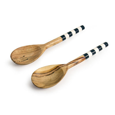 'The Zebra Pack' Hand-painted Serving Spoon Set In Mango Wood (Set of 2)