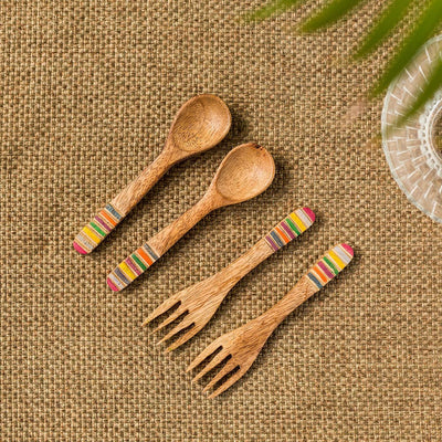 'Iridescent Necessities' Hand-painted Spoon & Fork Set In Mango Wood (Set of 4)