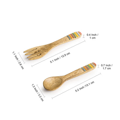'Iridescent Necessities' Hand-painted Spoon & Fork Set In Mango Wood (Set of 4)