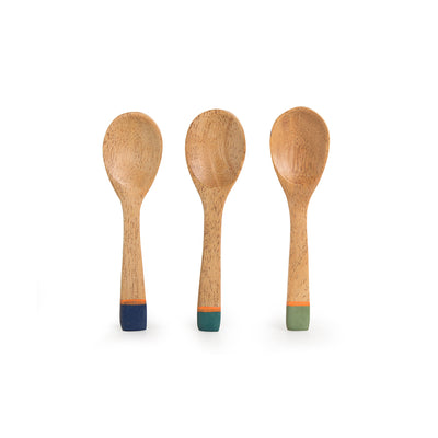 The Peacock Spoonfuls' Hand-painted Teaspoons In Neem Wood (Set of 6 | 3.4 Inch)