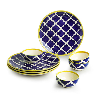 Moroccan Dining' Handpainted Ceramic Dinner Plates With Katoris (8 Pieces | Serving for 4)
