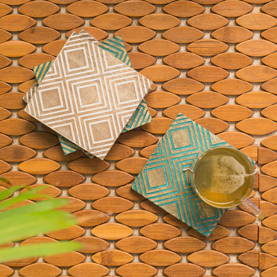 Seamless Squares' Coasters In Mango Wood (Set of 4 | Antique Finish)