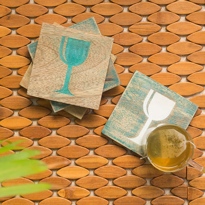 Wine & Dine' Coasters In Mango Wood (Set of 4 | Antique Finish)