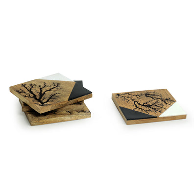 Lightning Squares' Coasters In Resin & Mango Wood (Set of 4 | Rustic Finish)