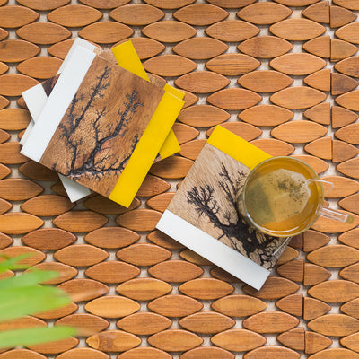 Branching Squares' Coasters In Resin & Mango Wood (Set of 4 | Rustic Finish)