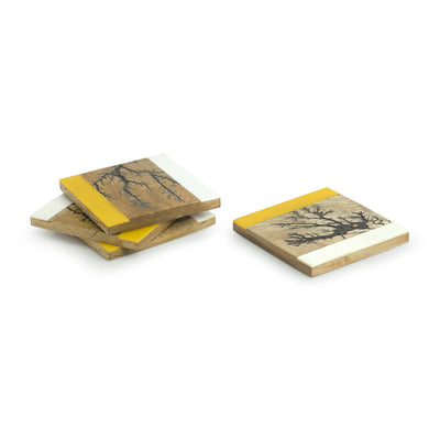Branching Squares' Coasters In Resin & Mango Wood (Set of 4 | Rustic Finish)