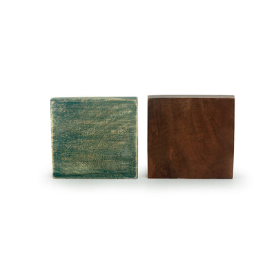 Stag & Conifer' Coasters In Mango Wood (Set of 4 | Antique Finish)