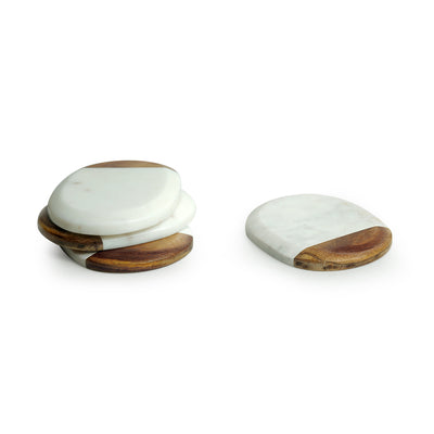 'White Elliptical' Coasters Fused With Mango Wood & Marble (Set of 4)