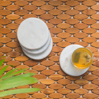 'White Rounded' Coasters In Marble (Set of 4)