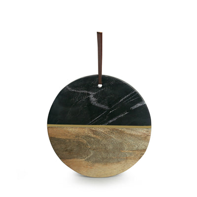 'Ocean Black Brass-Inlayed' Round Chopping Board Fused With Mango Wood & Marble