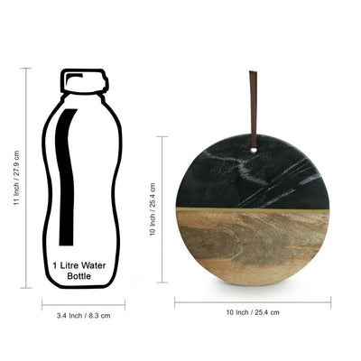'Ocean Black Brass-Inlayed' Round Chopping Board Fused With Mango Wood & Marble