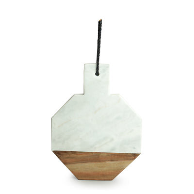 'White Octagonal' Chopping Board Fused With Mango Wood & Marble