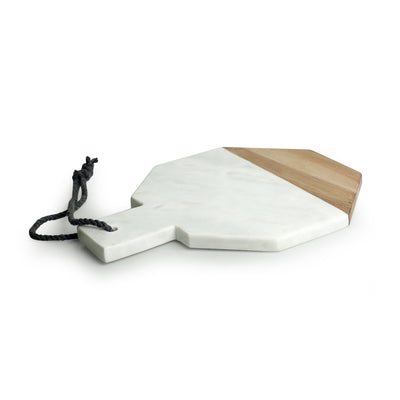 'White Octagonal' Chopping Board Fused With Mango Wood & Marble