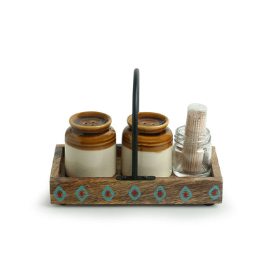 'Old Fashioned Martaban' Salt & Pepper Shaker Set With Toothpick Holder & Tray (110 ML)