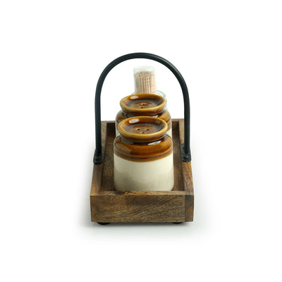 'Old Fashioned Martaban' Salt & Pepper Shaker Set With Toothpick Holder & Tray (110 ML)