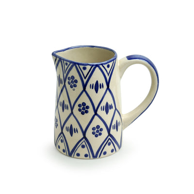Moroccan Floral' Hand-painted Studio Pottery Milk & Water Jug In Ceramic (700 ML | Microwave Safe)