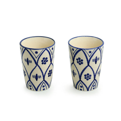 Moroccan Floral' Hand-painted Studio Pottery Milk & Water Glasses In Ceramic (Set of 2 | Microwave Safe)