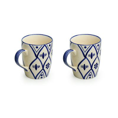 Moroccan Floral' Hand-painted Studio Pottery Tea & Coffee Mugs In Ceramic (Set of 2 | Microwave Safe)