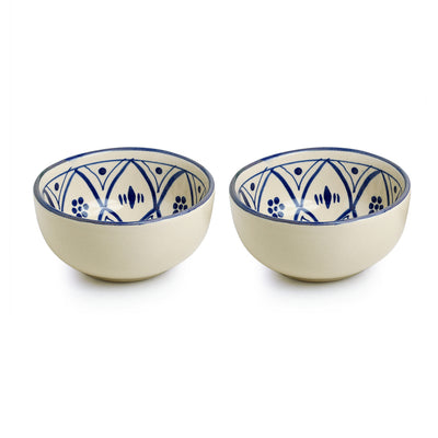 Moroccan Floral' Hand-painted Studio Pottery Serving Bowls In Ceramic (Set of 2 | Microwave Safe)