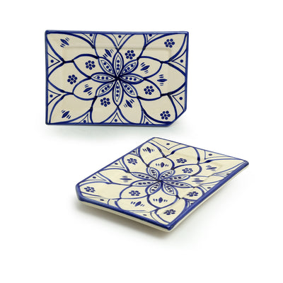 Moroccan Floral' Hand-painted Studio Pottery Serving Platters In Ceramic (Set of 2 | Microwave Safe)