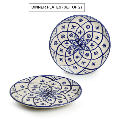 Moroccan Floral' Hand-painted Studio Pottery Dinner Plates In Ceramic (10 Inch | Set of 2 | Microwave Safe)