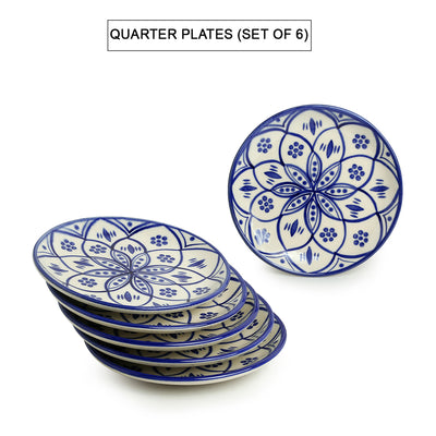 Moroccan Floral' Hand-painted Studio Pottery Quarter Plates In Ceramic (7 Inch | Set of 6 | Microwave Safe)