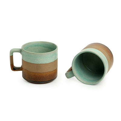 Mint Chocolate' Hand Glazed Studio Pottery Tea & Coffee Mugs In Ceramic (Set of 2 | 362 ML | Microwave Safe)