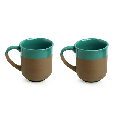 Earthen Turquoise' Hand Glazed Tea & Coffee Mugs In Ceramic (Set of 2 | 360 ML | Microwave Safe)