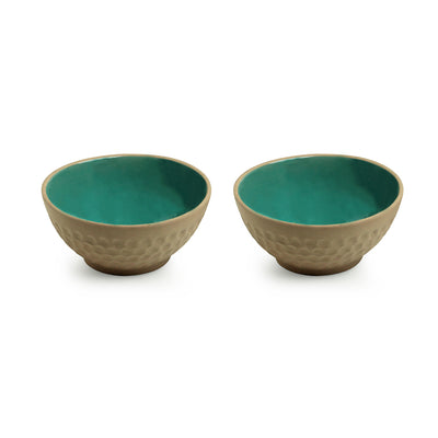 Earthen Turquoise' Hand Glazed Serving Bowls In Ceramic (Set of 2 | 350 ML | Microwave Safe)