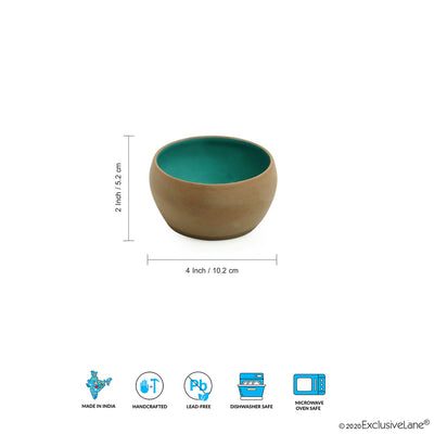 Earthen Turquoise' Hand Glazed Dining Bowl Katoris In Ceramic (Set of 4 | 180 ML | Microwave Safe)