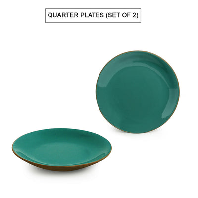 Earthen Turquoise' Hand Glazed Side/Quarter Plates In Ceramic (Set of 2 | Microwave Safe)