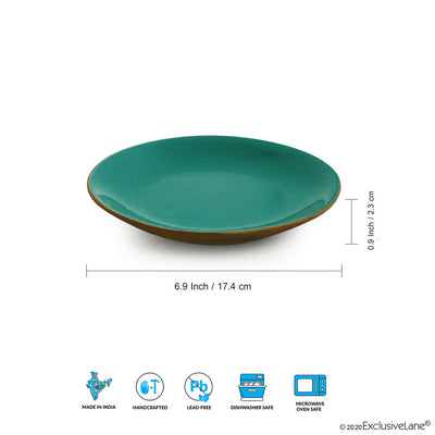 Earthen Turquoise' Hand Glazed Side/Quarter Plates In Ceramic (Set of 6 | Microwave Safe)