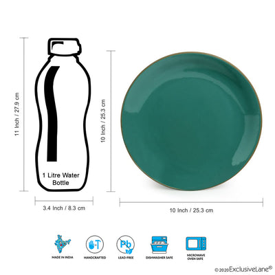 Earthen Turquoise' Hand Glazed Dinner Plates With Katoris In Ceramic (8 Pieces | Serving for 4 | Microwave Safe)