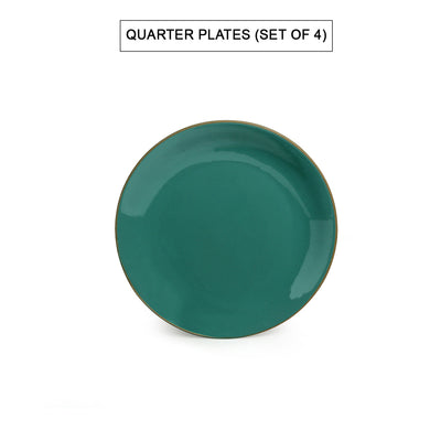 Earthen Turquoise' Hand Glazed Dinner Plates With Side/Quarter Plates & Katoris In Ceramic (12 Pieces | Serving for 4 | Microwave Safe)