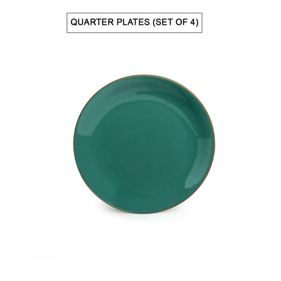 Earthen Turquoise' Hand Glazed Dinner Plates With Serving Bowls & Katoris In Ceramic (10 Pieces | Serving for 4 | Microwave Safe)