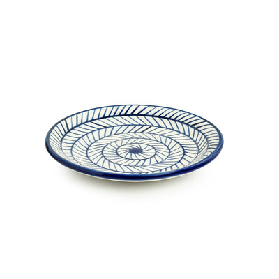 Indigo Chevron' Hand-painted Ceramic Side/Quarter Plates (Set of 6 | Microwave Safe)