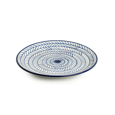 Indigo Chevron' Hand-painted Ceramic Dinner Plates (Set of 2 | Microwave Safe)