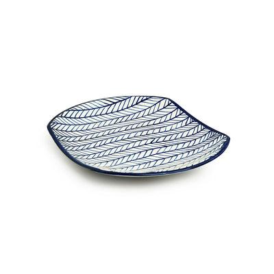 Indigo Chevron' Hand-painted Ceramic Dinner Plates (Set of 6 | Microwave Safe)