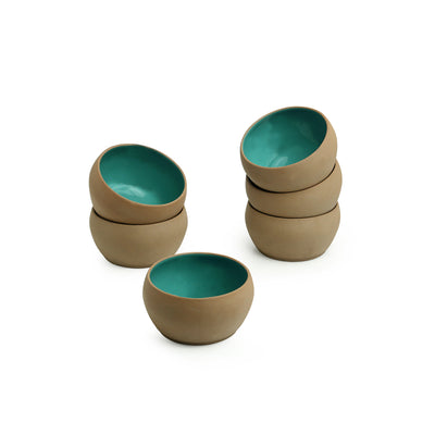 Earthen Turquoise' Hand Glazed Dining Bowl Katoris In Ceramic (Set of 6 | 180 ML | Microwave Safe)