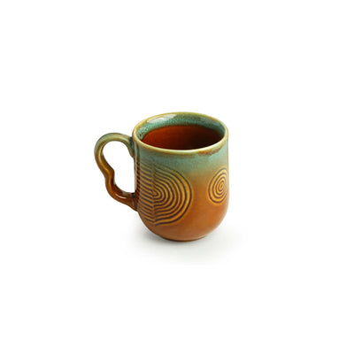 Peacock Boulevard' Hand-Engraved Ceramic Coffee & Tea Cups (Set of 6 | 180 ML | Microwave Safe)