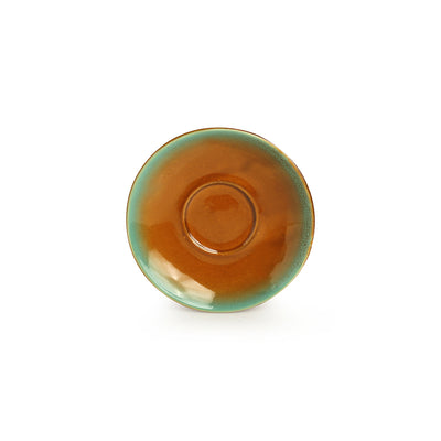 Peacock Boulevard' Hand-Engraved Ceramic Tea Cups & Saucers (Set of 2 | 180 ML | Microwave Safe)