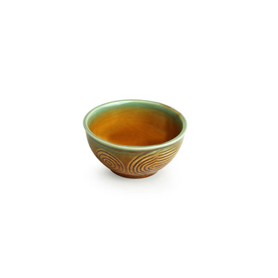 Peacock Boulevard' Hand-Engraved Ceramic Dining Bowl Katoris (Set of 4 | 200 ML | Microwave Safe)