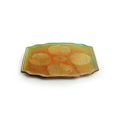 'Peacock Boulevard' Hand-Engraved Ceramic Serving Platter (Microwave Safe)