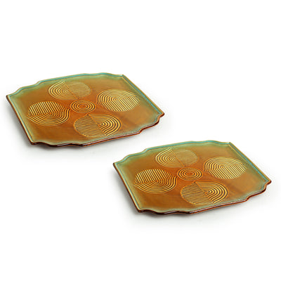 Peacock Boulevard' Hand-Engraved Ceramic Serving Platters (Set of 2 | Microwave Safe)