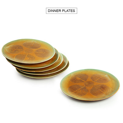 Peacock Boulevard' Hand-Engraved Ceramic Dinner Plates (Set of 6 | Microwave Safe)