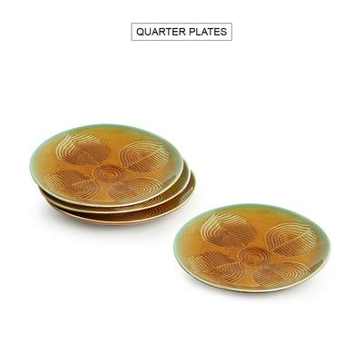 Peacock Boulevard' Hand-Engraved Ceramic Side/Quarter Plates (Set of 4 | Microwave Safe)
