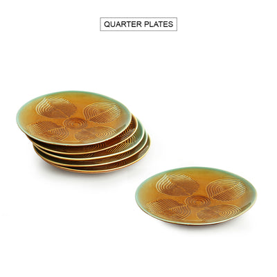 Peacock Boulevard' Hand-Engraved Ceramic Side/Quarter Plates (Set of 6 | Microwave Safe)