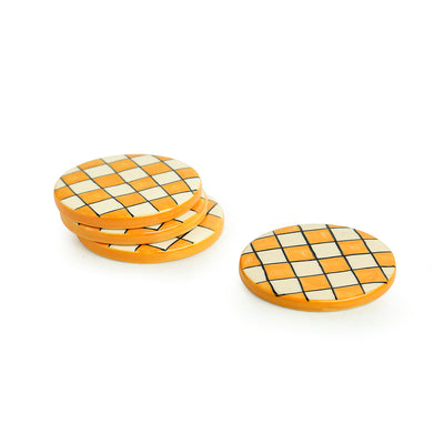 'Shatranj Checkered' Hand-painted Coasters in Ceramic (Set of 4)