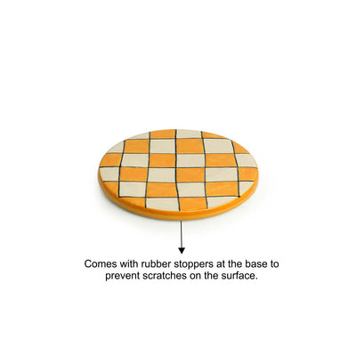 'Shatranj Checkered' Hand-painted Trivets in Ceramic (Set of 2)