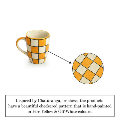 Shatranj Checkered' Hand-painted Coffee & Tea Mugs in Ceramic (Set of 2 | 260 ML | Microwave Safe)